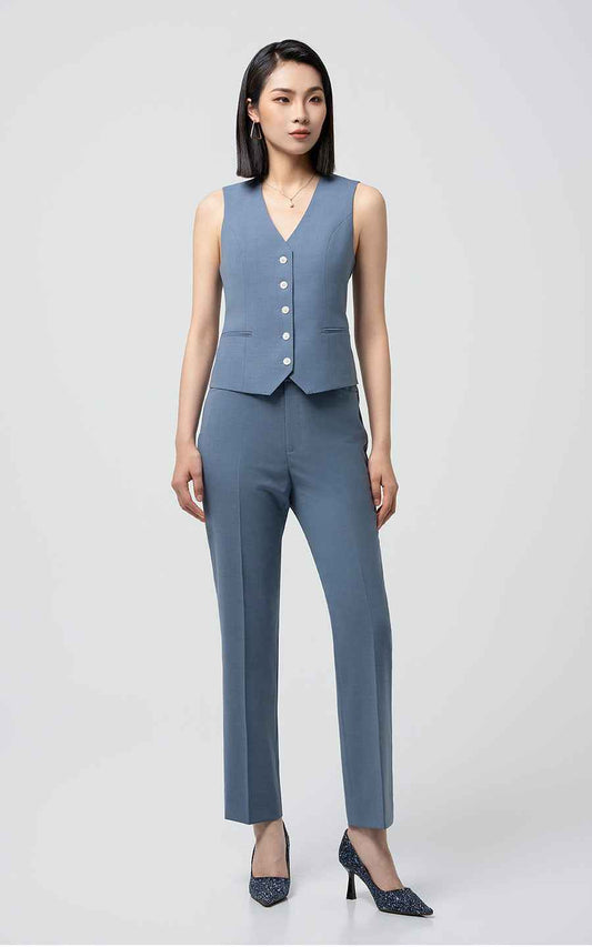 Slate Blue Professional Vest Pants Set - Tailored Fit