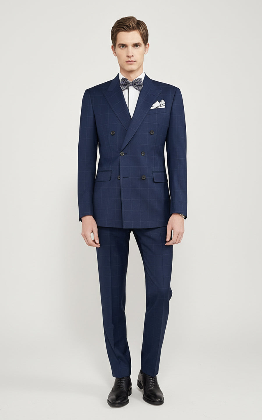 Tailored Navy Suit Set Men Double Breasted Business Formal