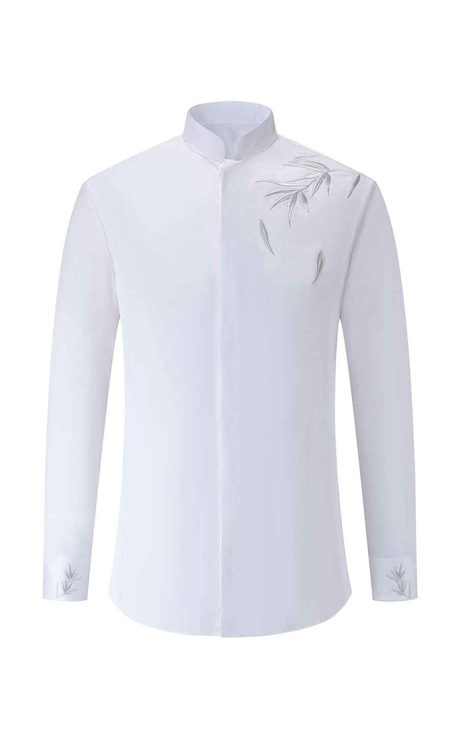 Men's White Bamboo Embroidered Chinese Shirt - Custom Fit