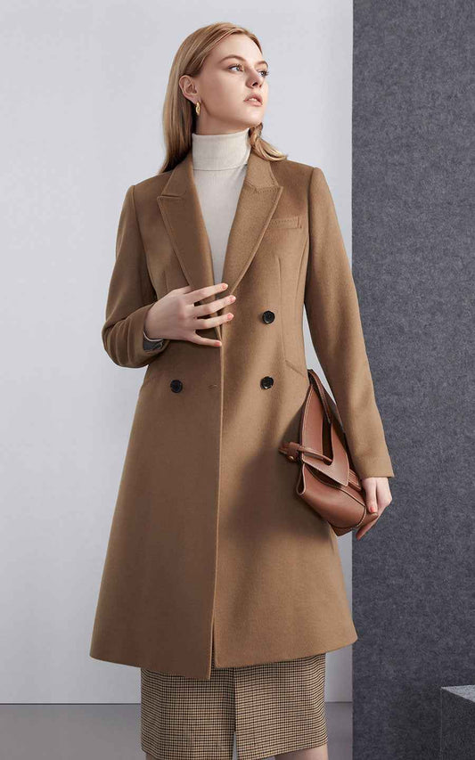 Women's Double-Breasted Camel Wool Coat