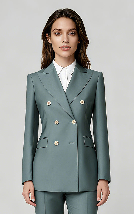Business Blazer Sage Green Double-Breasted - Office Style