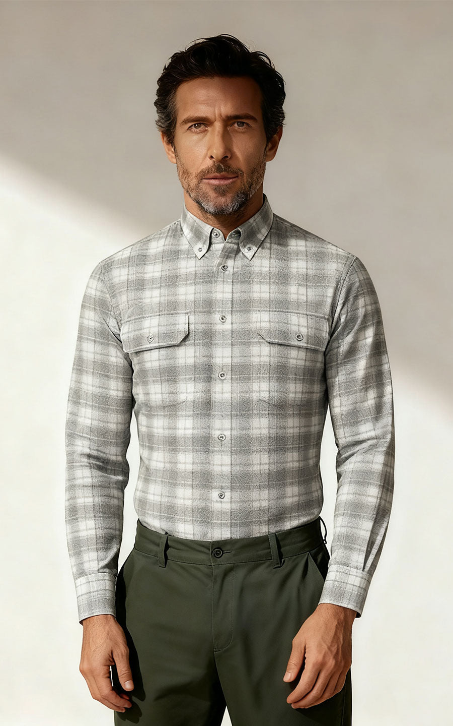 Light Grey Cotton Button Down Shirt Business Casual