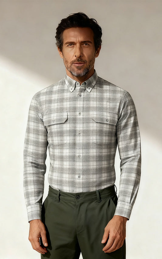 Light Grey Cotton Button Down Shirt Business Casual
