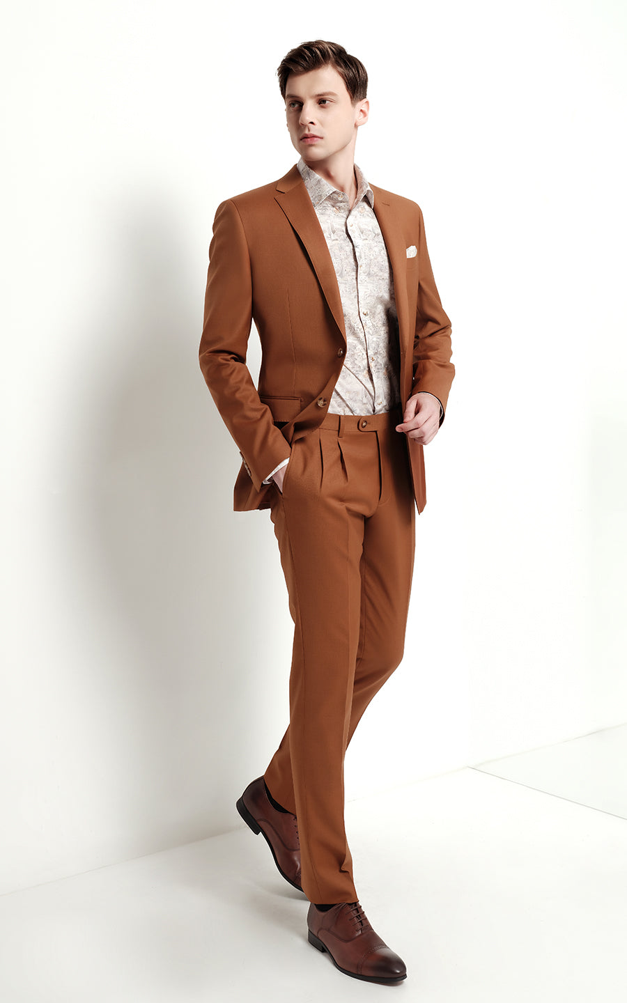 Caramel Tailored Suit Men Business Formal Two Piece Set