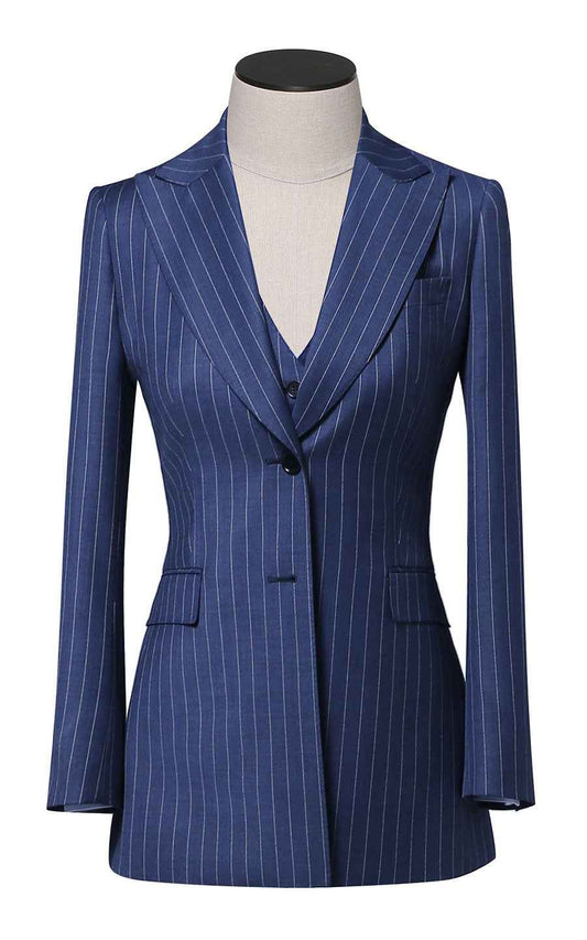 Navy Blue Pinstripe Single-Button Blazer