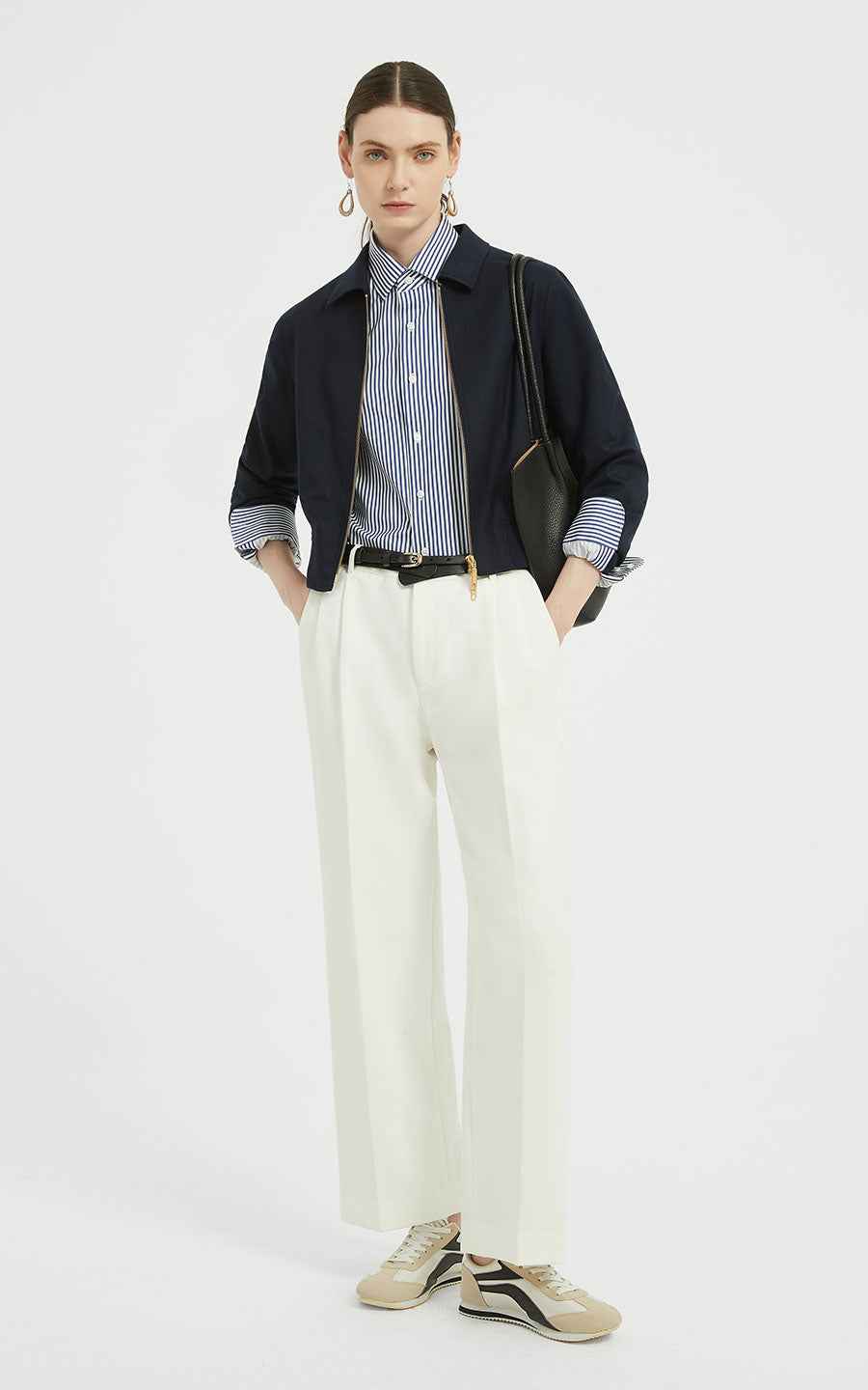 Professional Suit Set - Navy Blazer & White Trousers