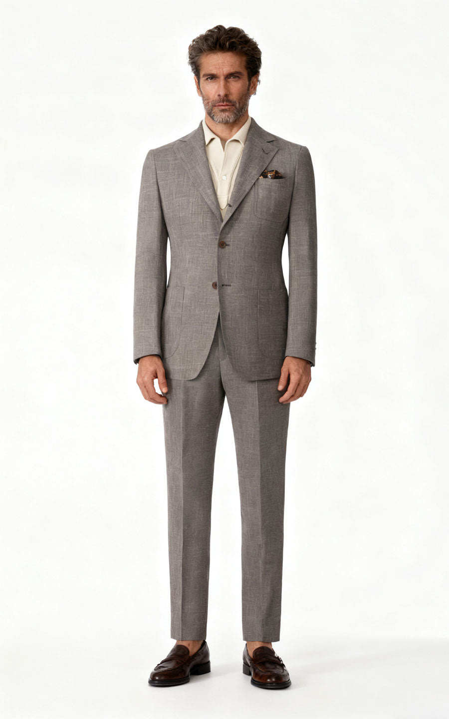 Custom Suit Gray Wool Linen Silk Blend - Tailored Fit