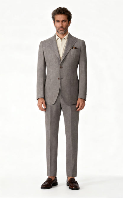 Custom Suit Gray Wool Linen Silk Blend - Tailored Fit