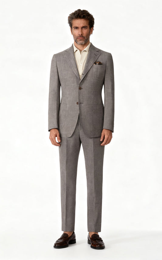 Custom Suit Gray Wool Linen Silk Blend - Tailored Fit