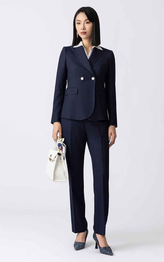 Navy Blue Double-Breasted Blazer Suit - Executive
