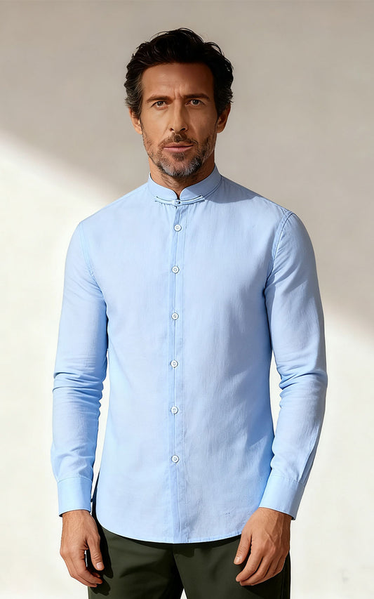 Light Blue Chinese Style Tailored Dress Shirt