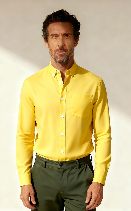 Rich Yellow Linen Long Sleeve Casual Shirt - Louisville
