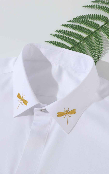 Custom Gold Embroidered White Dress Shirt for Men