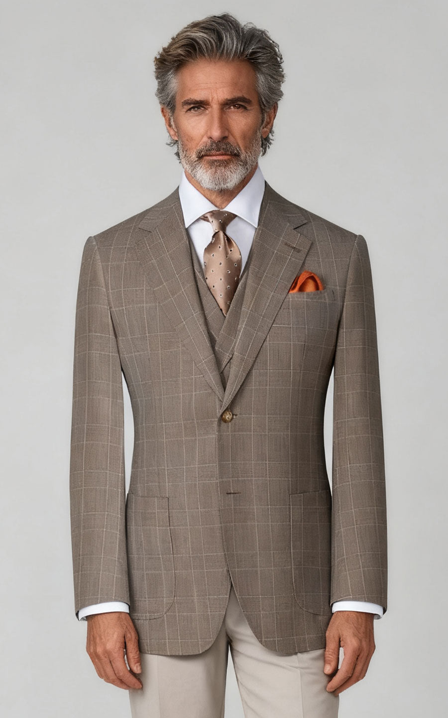 Light Brown Checkered Blazer - Tailored Bespoke Suit