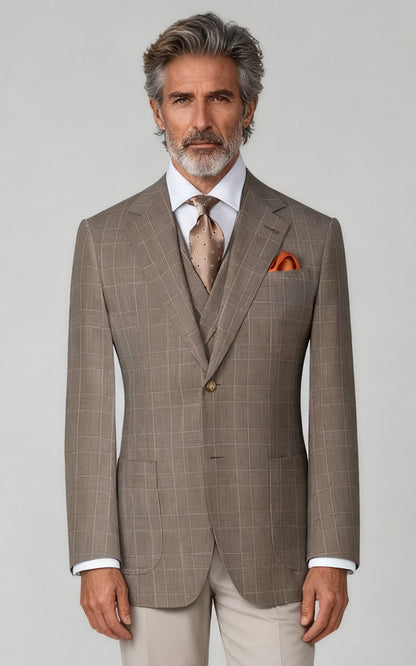 Light Brown Checkered Blazer - Tailored Bespoke Suit