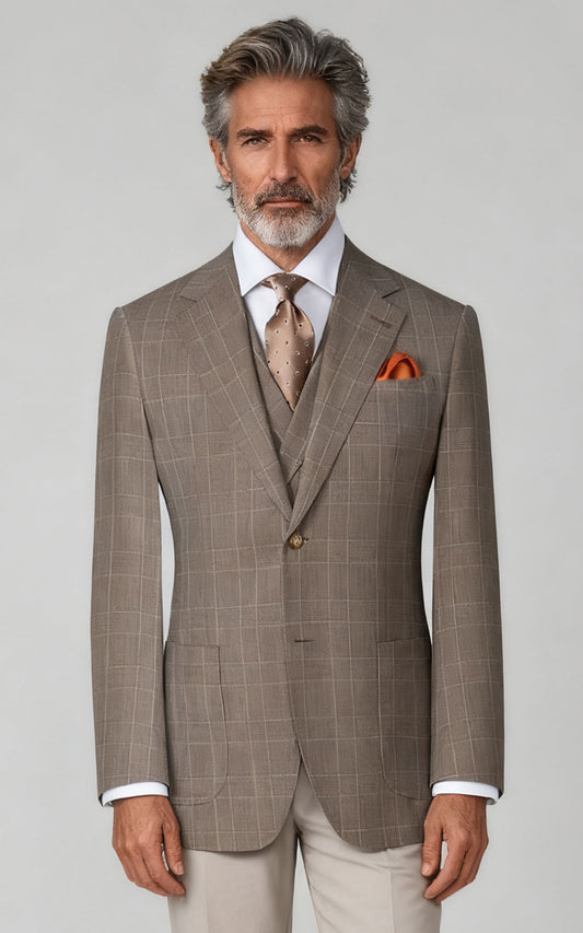 Light Brown Checkered Blazer - Tailored Bespoke Suit