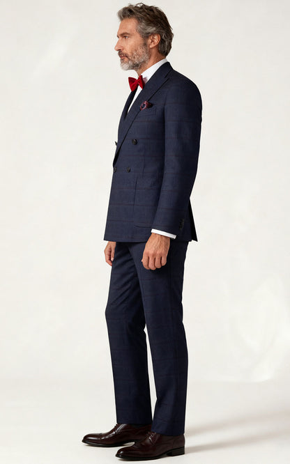 Custom Suit Navy Blue Plaid - Bespoke Tailoring Online