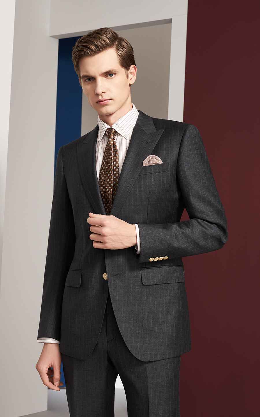Men's Dark Gray Vertical Strip Business Custom Suit Set