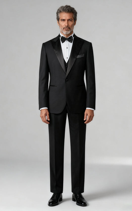 Black Satin Custom Tuxedo - Formal Business Suit