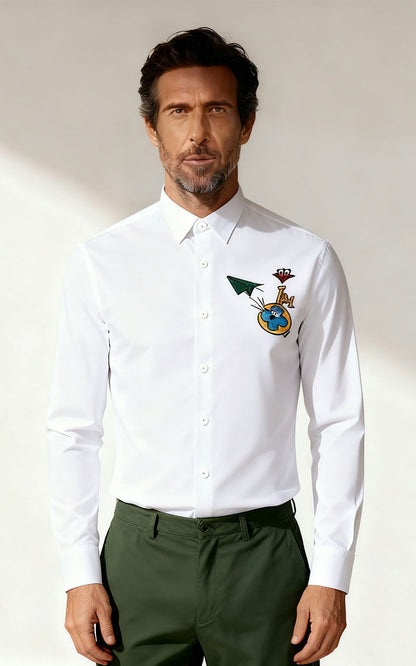 Men's Custom Tailored Shirts - Embroidered White Fabric