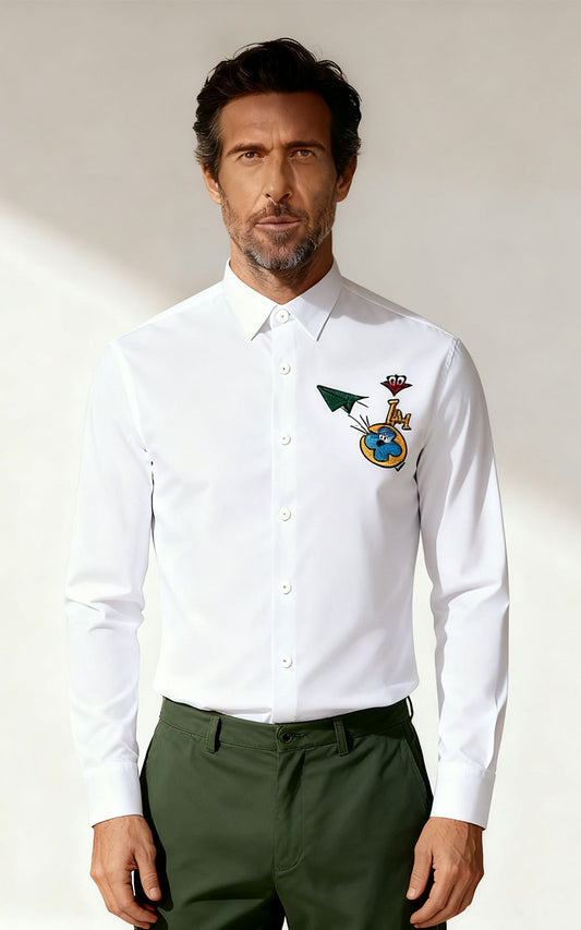 Men's Custom Tailored Shirts - Embroidered White Fabric