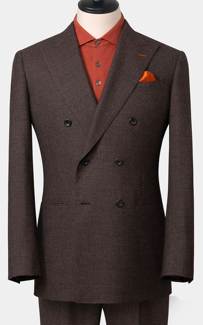 Dark brown checkered pattern suit fabric detail