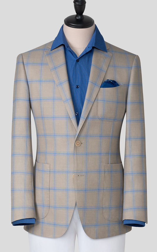 Light khaki pane blazer front view custom tailored