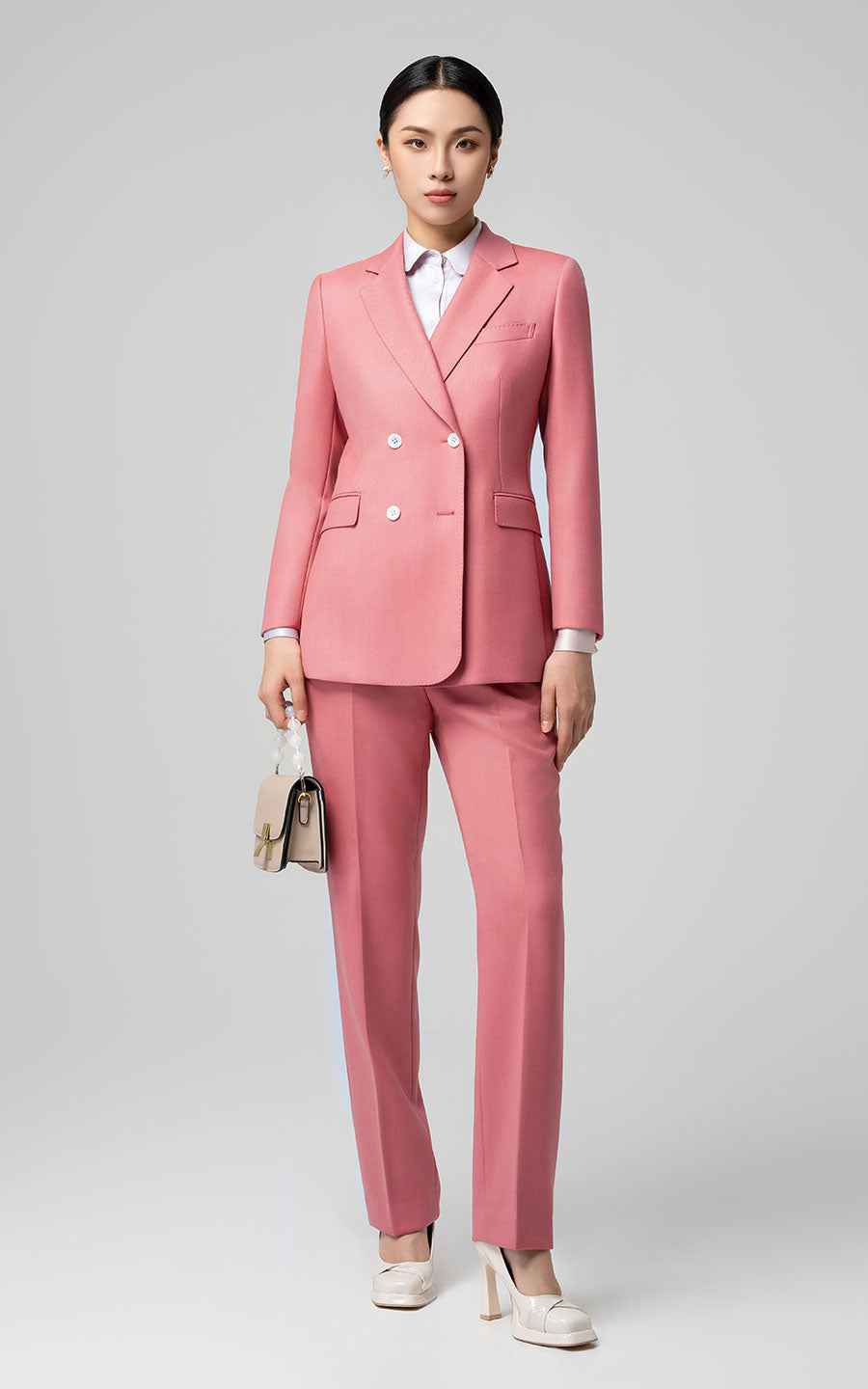 Women's Pink Business Suit Set - Double Breasted Blazer