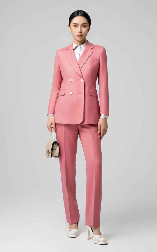Women's Pink Business Suit Set - Double Breasted Blazer