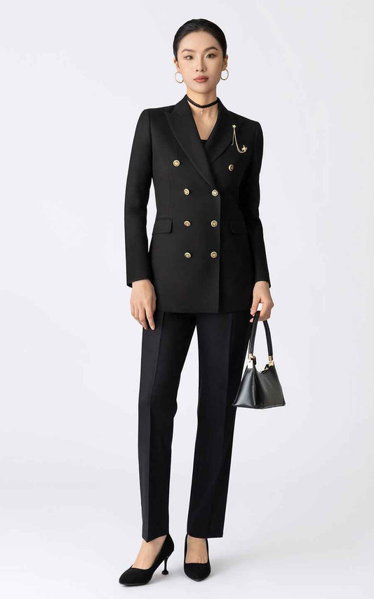Women's Black Double-Breasted Business Suit Set