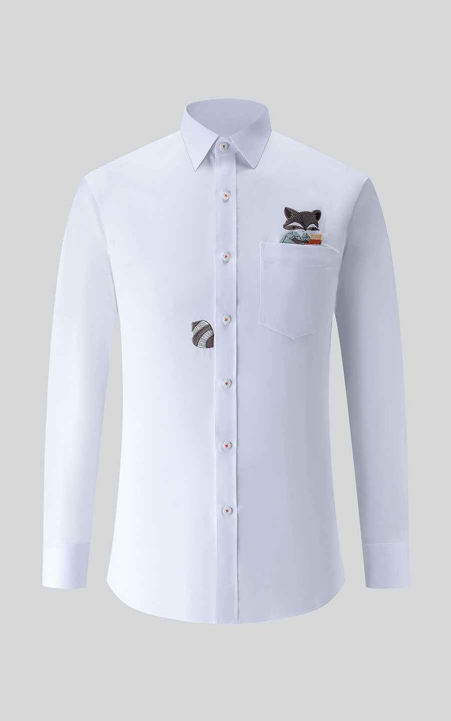 White Shirt with Cute Fox Embroidery - Custom Tailored