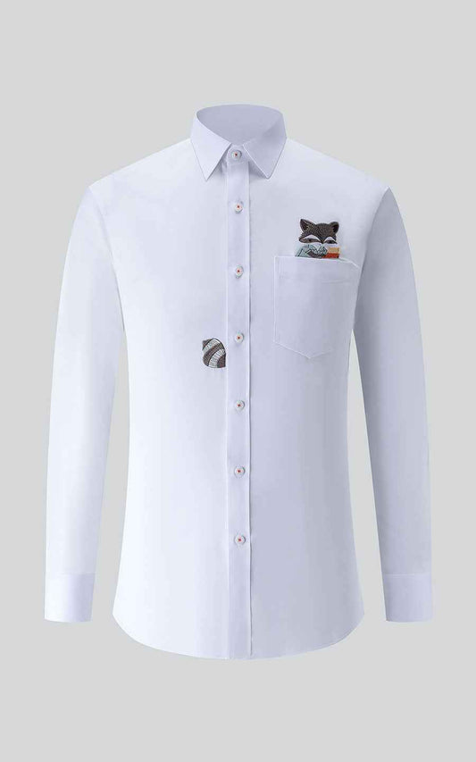 White Shirt with Cute Fox Embroidery - Custom Tailored