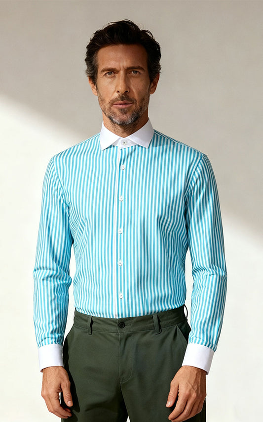 Custom Misty Blue Cotton Dress Shirt - Tailored Fit