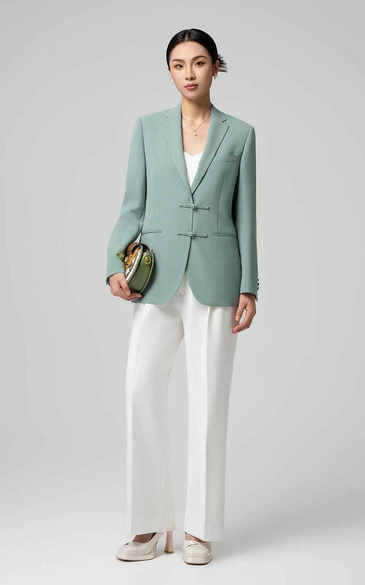 Sage Green Blazer & White Trouser Set - Fresh Style