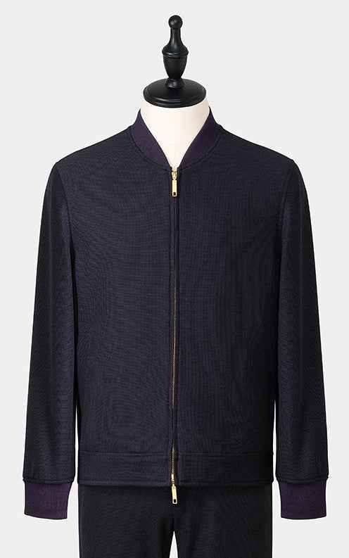 Premium Navy Bomber Jacket Men's Classic Zip-Up