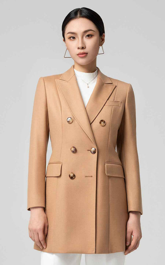 Women's Double-Breasted Camel Blazer - Professional Style