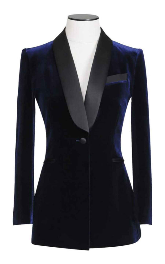 Women's Navy Velvet Blazer - Luxury Evening Wear