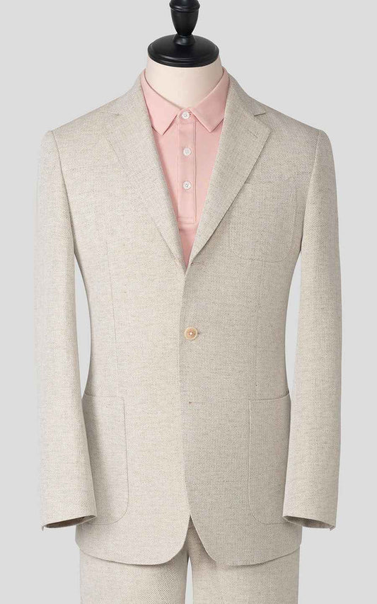 Men's Light Beige Linen Tailored Suit - Casual Blazers
