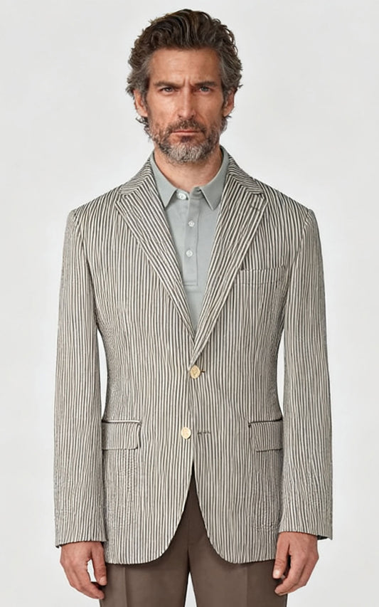 WIAI Brown White Striped Blazer - Premium Casual Jacket