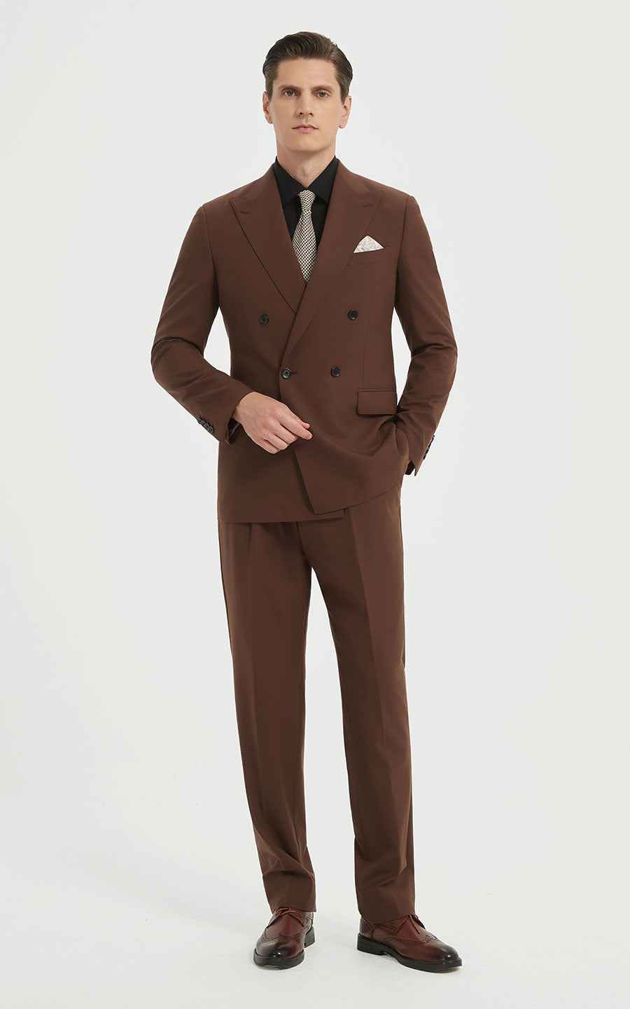 Men's Brown Suit Double-Breasted Classic Fit