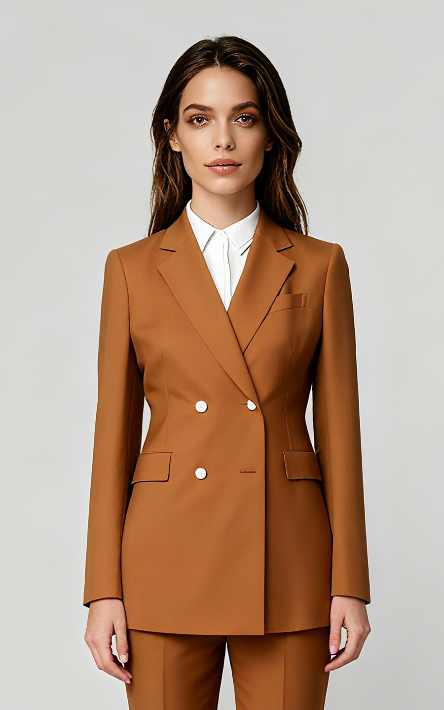 Women's Camel Double Breasted Blazer Jacket