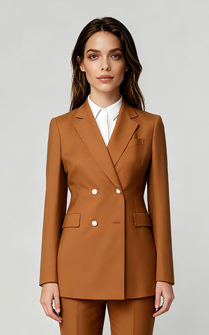 Custom Business Suit Men | Camel Wool Blazer Women Double Breasted Customized Business Jacket —... | WIAI Custom Suits - Main View