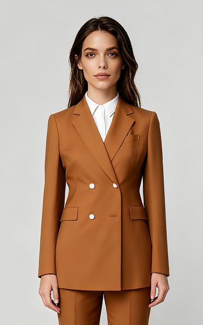 Women's Camel Double Breasted Blazer Jacket