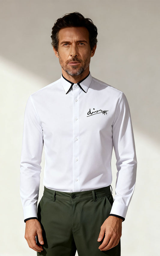 WIAI Custom Black Edge White Dress Shirt - Men's