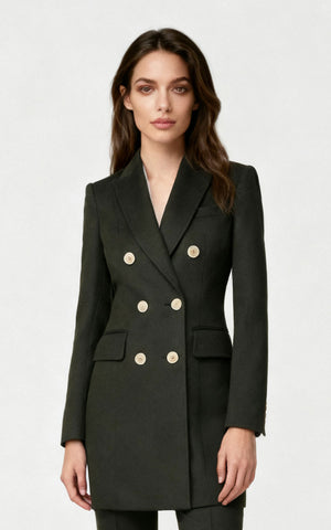 Custom Dark Green Custom Wool Trench Women's Coat Double-Breasted | WIAI Custom Suits - Main View