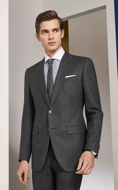 Men's medium gray double-yarn twill customized business suits set