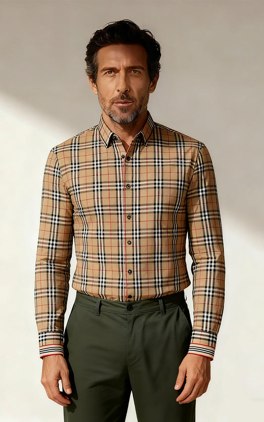Men's Two-Tone Plaid Casual Shirt - Custom Tailored