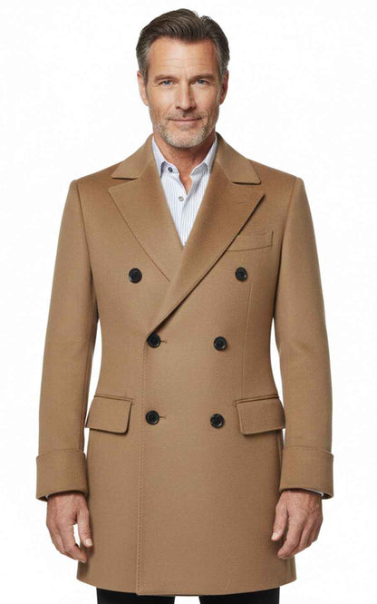 Custom Double-Breasted Camel Hair and Men's Wool Winter Coat