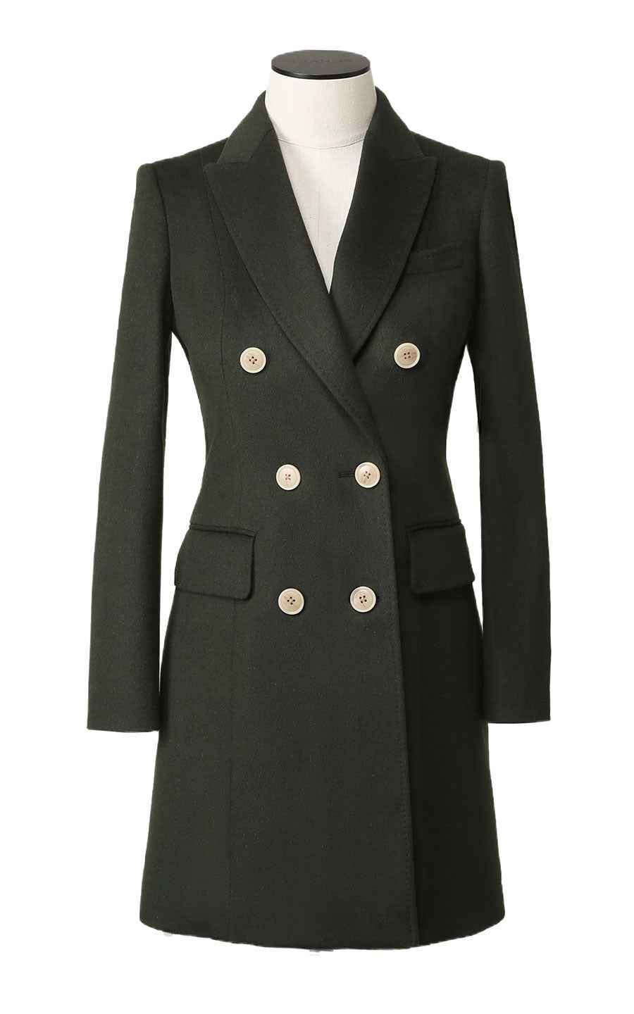 Women's Dark Green Double-Breasted Wool Coat