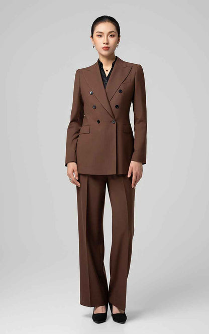 Women's Brown Double-Breasted Business Suit Set